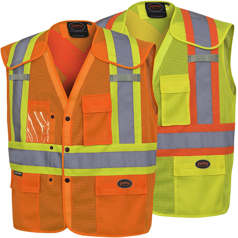 HI-VIZ DROP SHOULDER SAFETY VESTS WITH SNAPS - POLY MESH - HV ORANGE #6938A