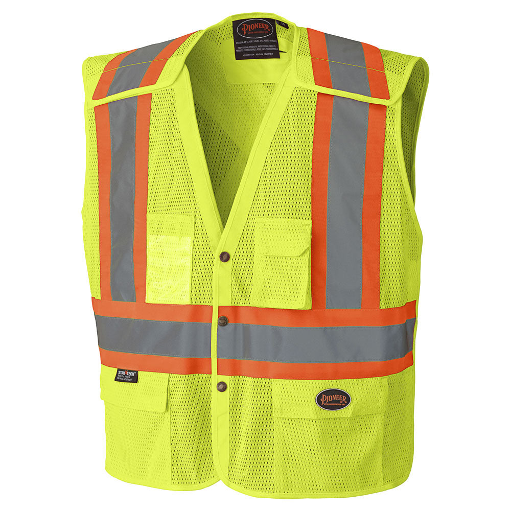 HI-VIZ YELLOW/GREEN DROP SHOULDER SAFETY VEST WITH SNAPS #6939A