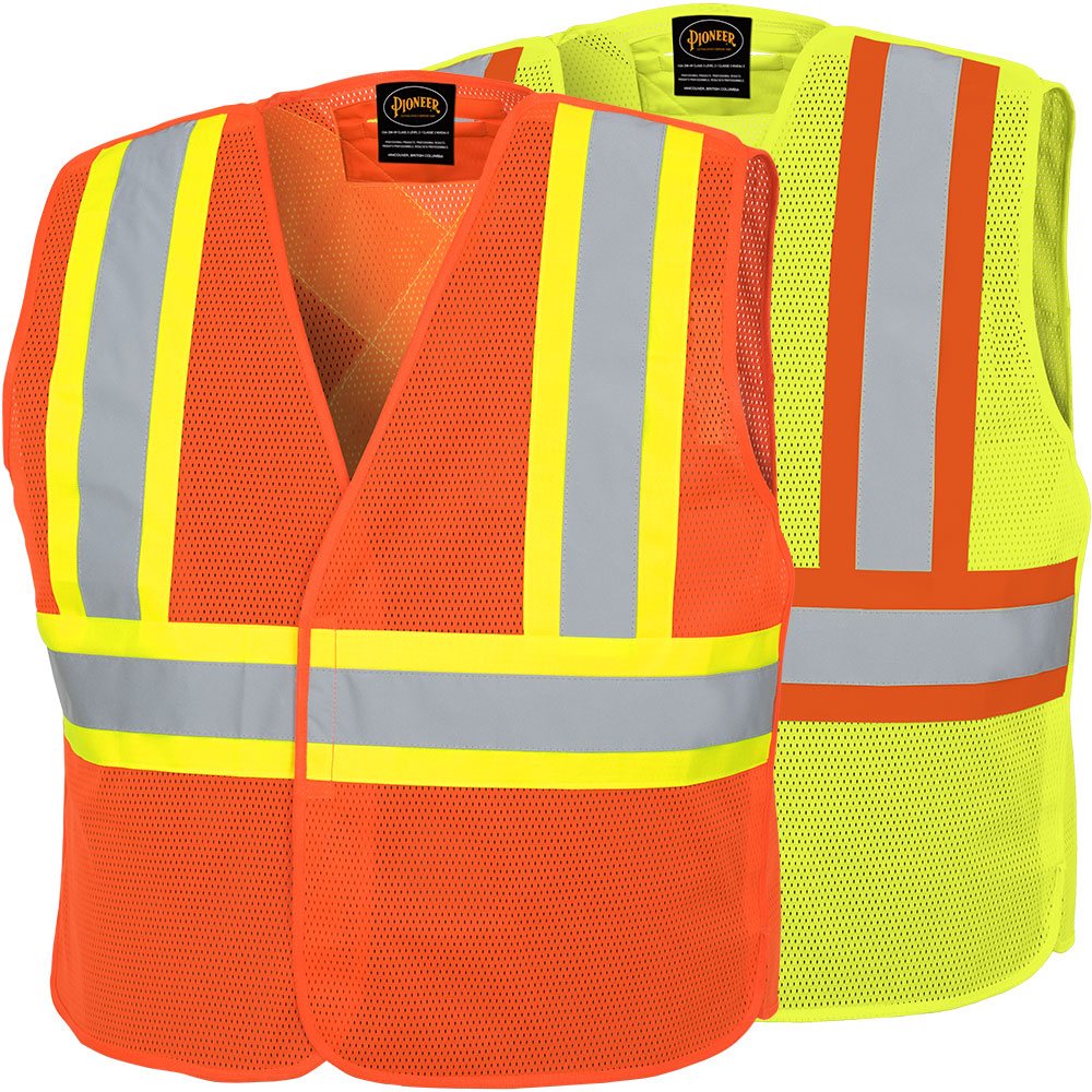 HI-VIZ TEAR-AWAY MESH SAFETY VESTS - POLY MESH - HANGABLE BAG - HV ORANGE
