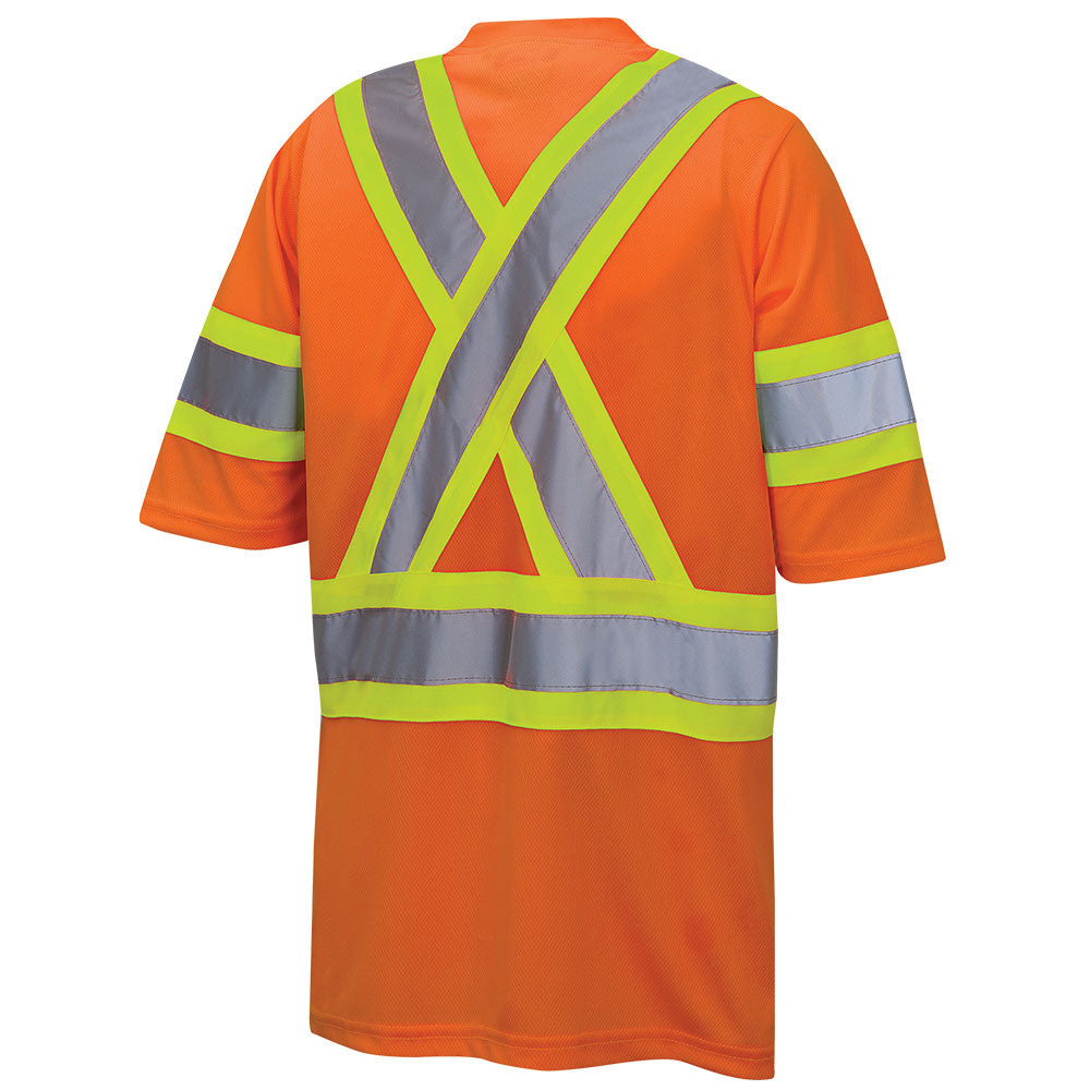 HI-VIZ BIRD'S-EYE SAFETY T-SHIRT WITH TAPE ON SLEEVES - HI-VIZ ORANGE