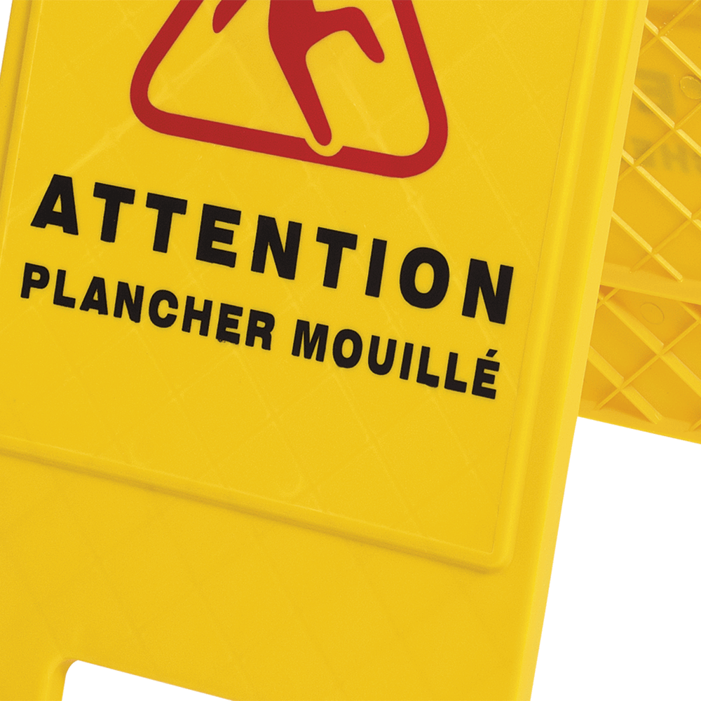BILINGUAL JANITORIAL FLOOR SIGN - CAUTION WET FLOOR/ATTENTION PLANCHER MOUILLÉ