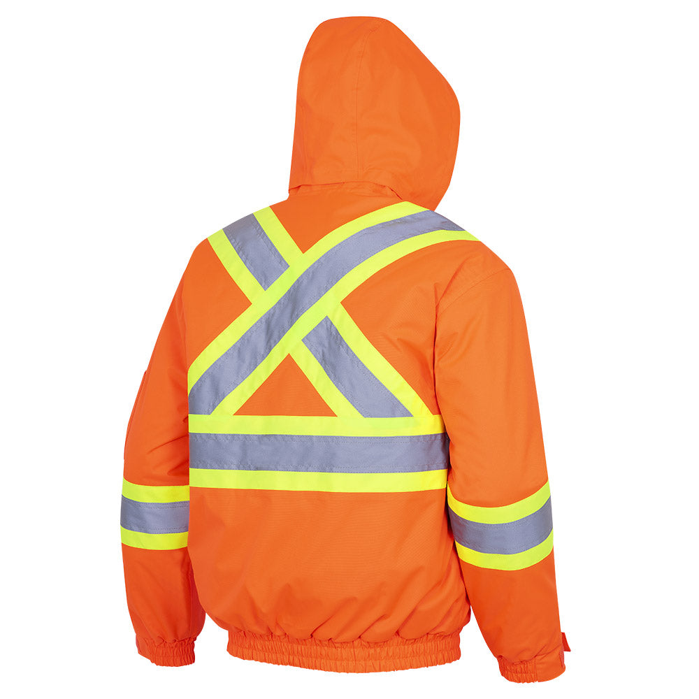 HI-VIZ WATERPROOF QUILTED SAFETY BOMBER - 300D PU CTD OX. POLY - HV ORANGE #5032